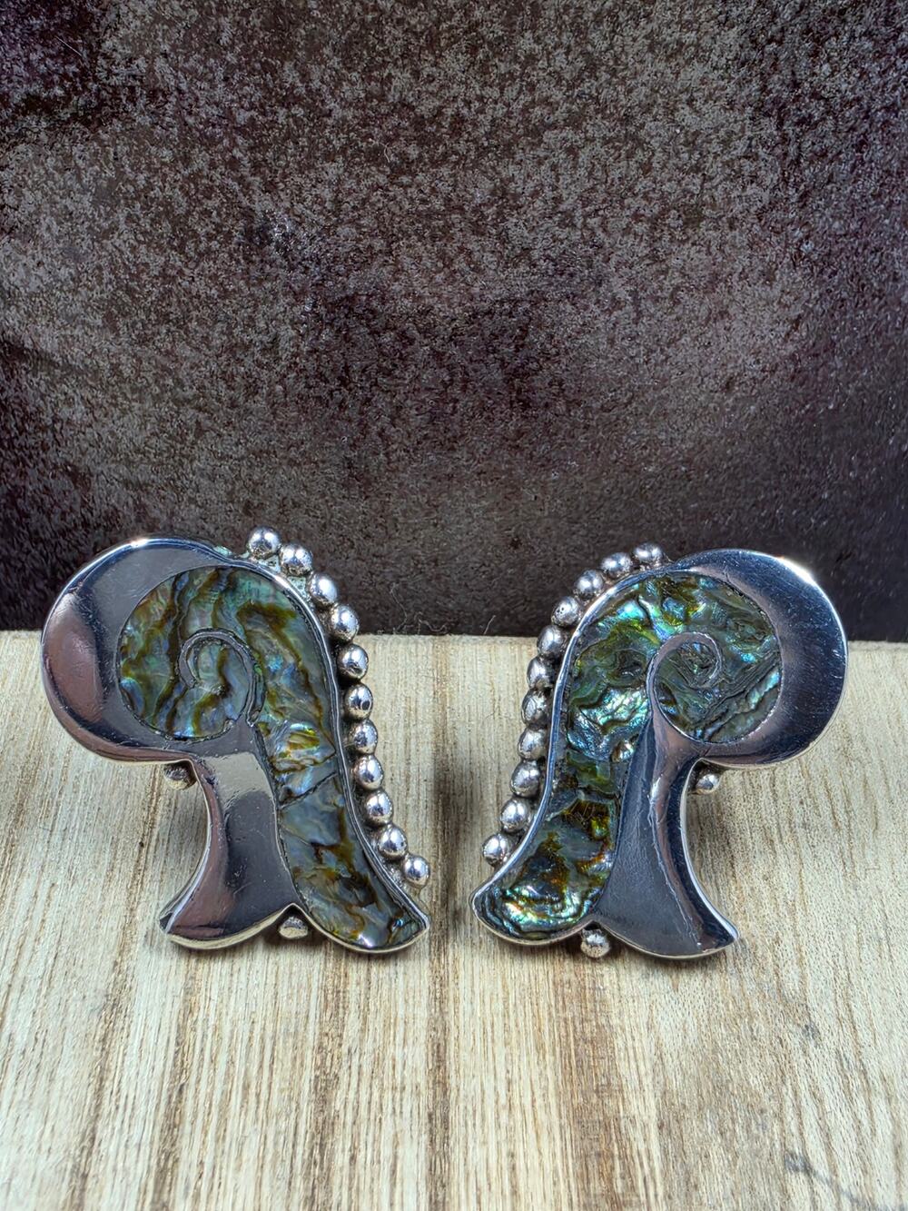 Sterling Silver Taxco Abalone Screwback vintage earrings